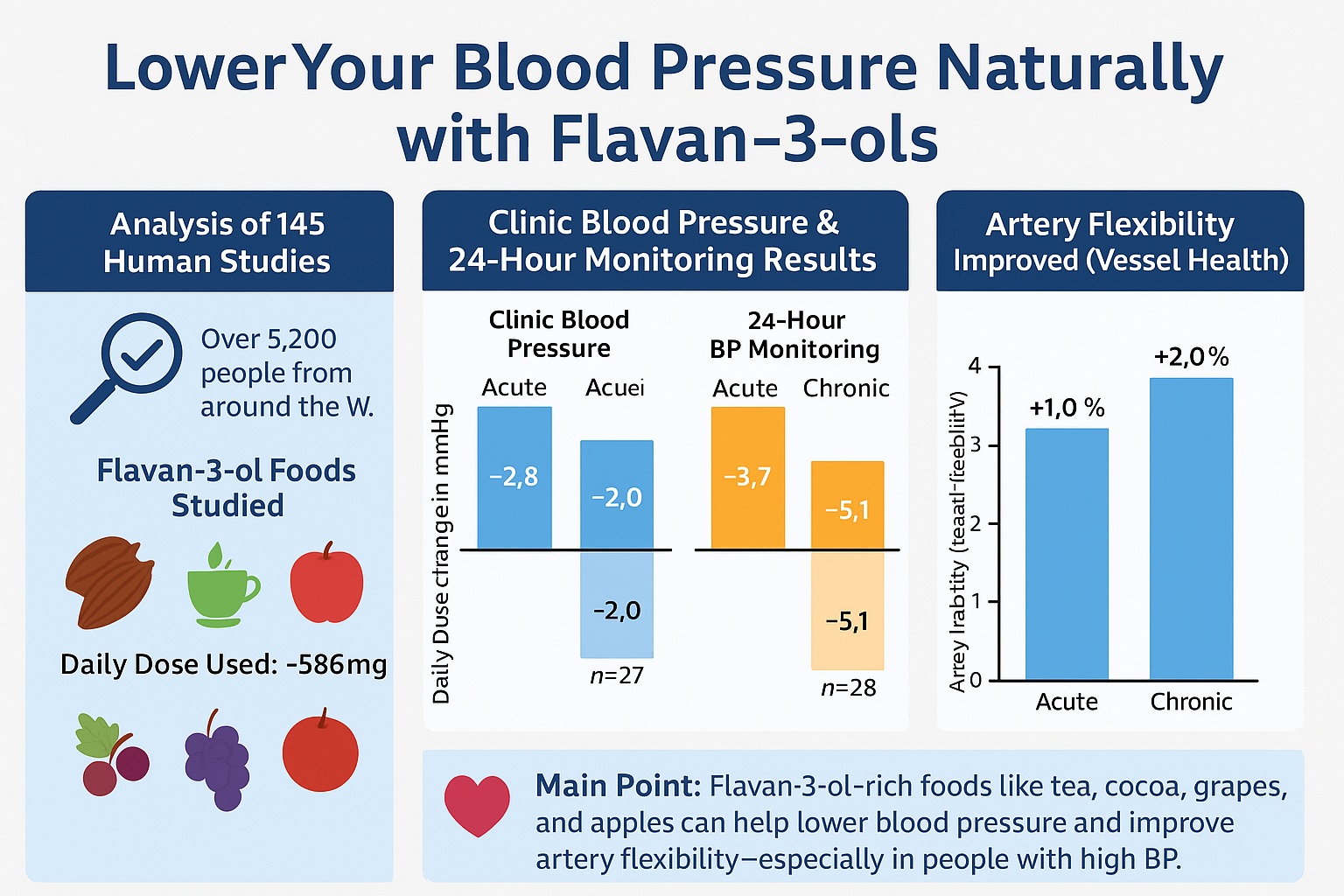 Flavan-3 ols improves hypertension,
